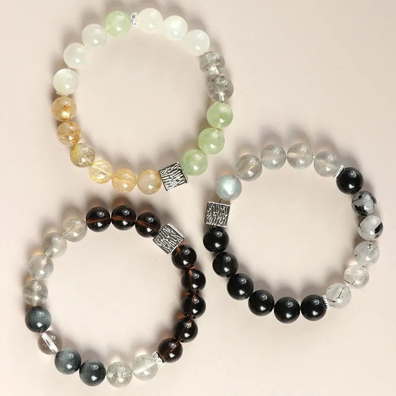 Khaki crystal couple bracelet with geometric shape and Chinese style elements
