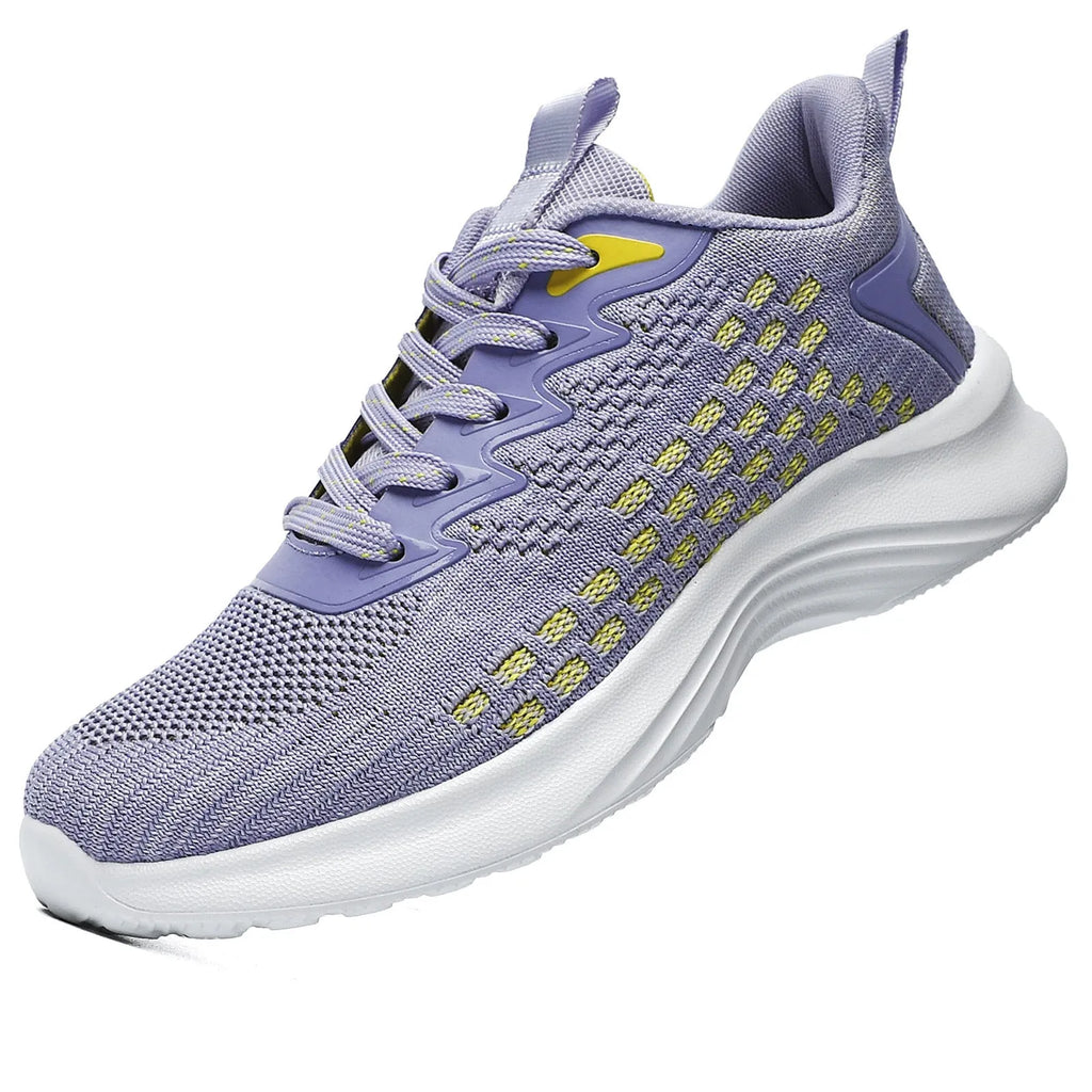 Women's lavender purple Flyknit running shoes with mesh upper and EVA sole for athletic use