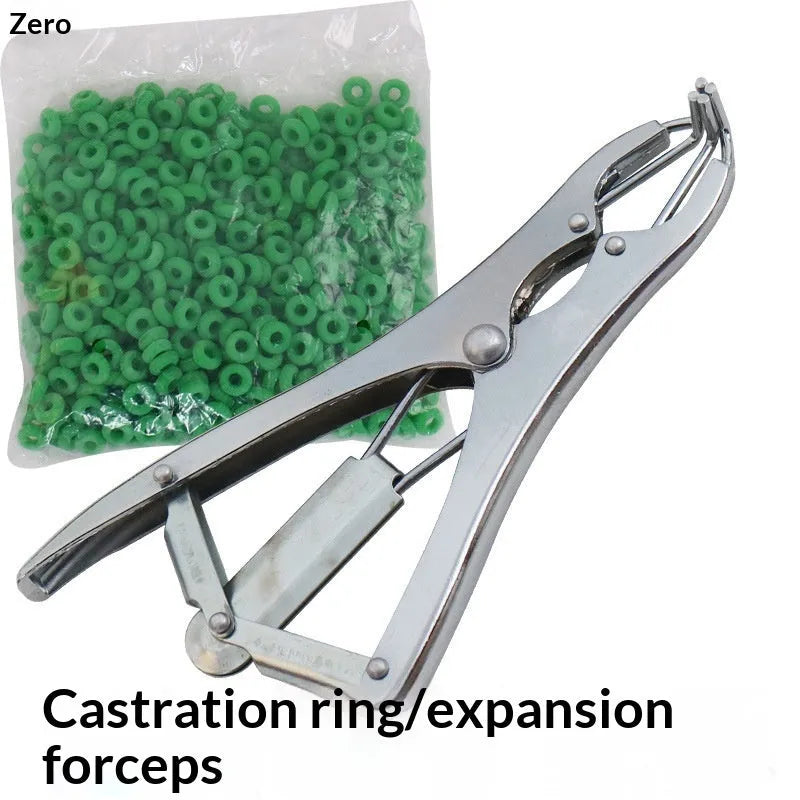 Stainless steel expansion clamp tail docking pliers with 100 sheep tail rings for bloodless docking