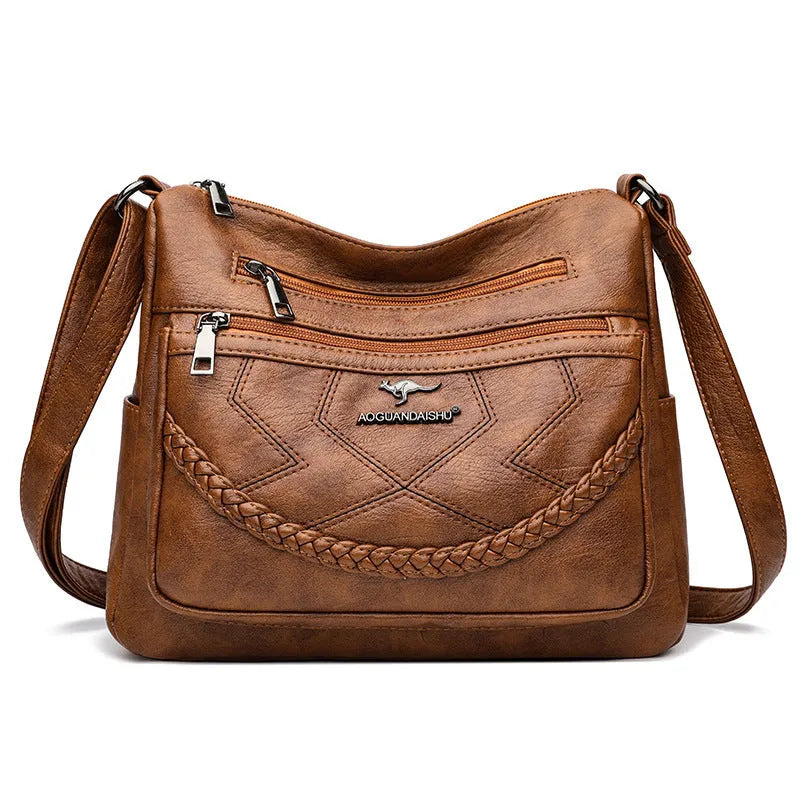 Soft PU leather women's shoulder bag in horizontal square shape with crossbody strap