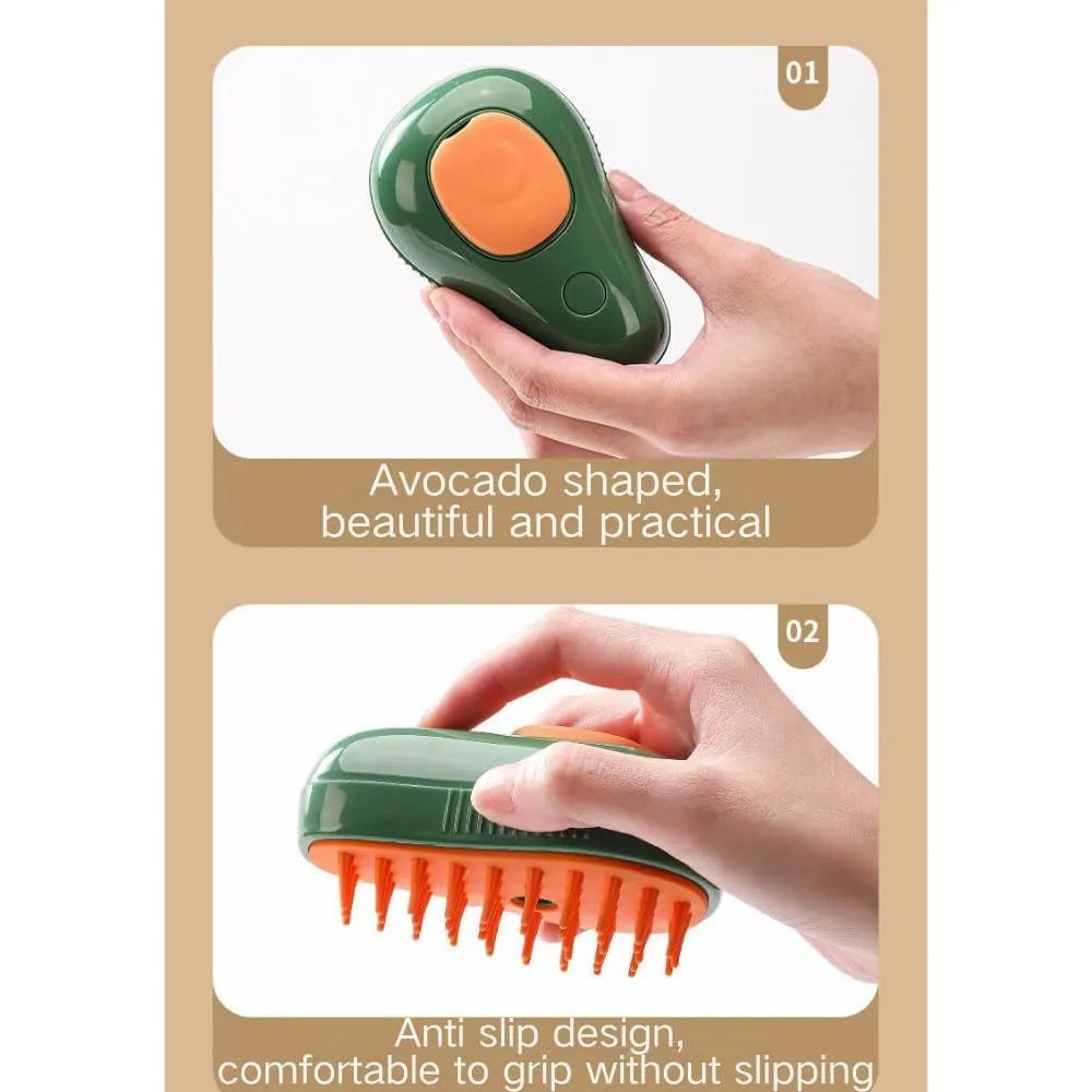 Green and white rechargeable cat steam brush with water spray for pet grooming