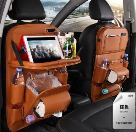 PU leather car seat back organiser bag in multiple colours with storage compartments