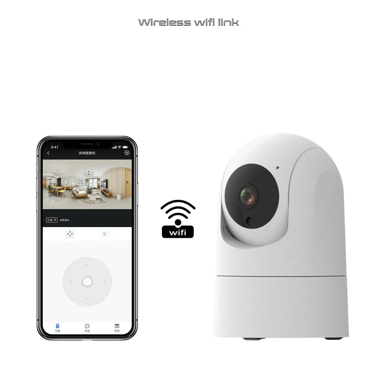 Compact indoor security camera with two-way voice on a shelf