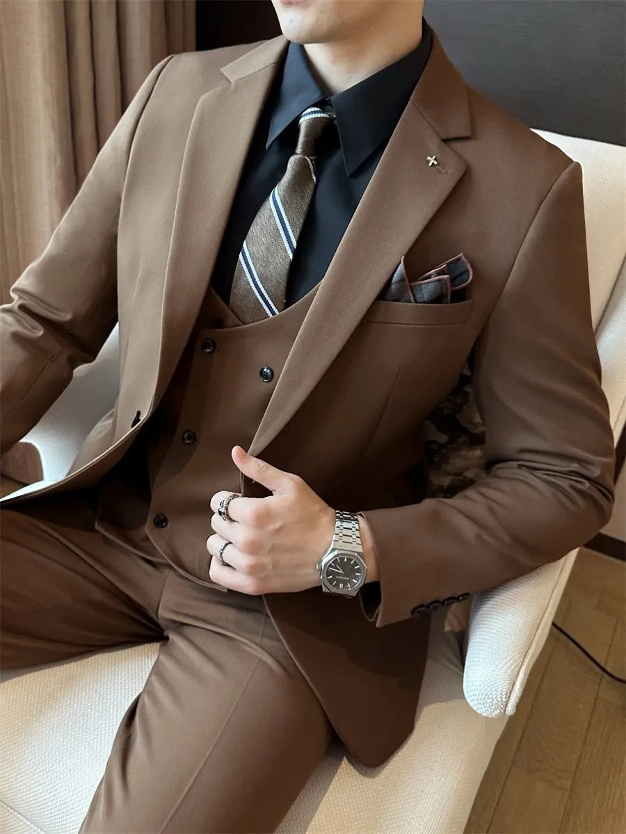 Men's slim fit business formal wear in chemical fibre blend fabric available in three colours