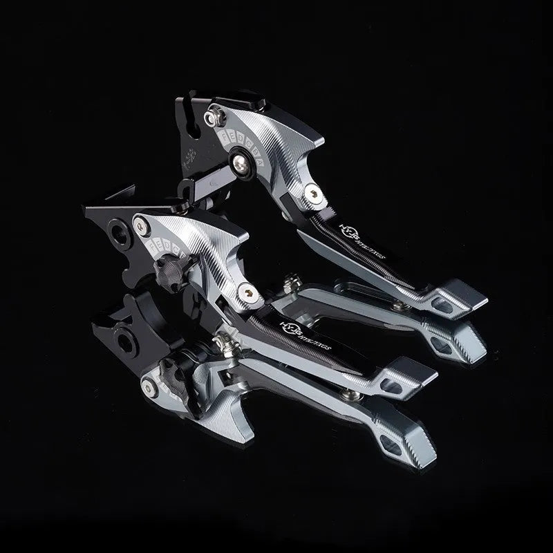 Motorcycle horn handle brake lever retrofitting kit showing adjustable mechanism and colour options