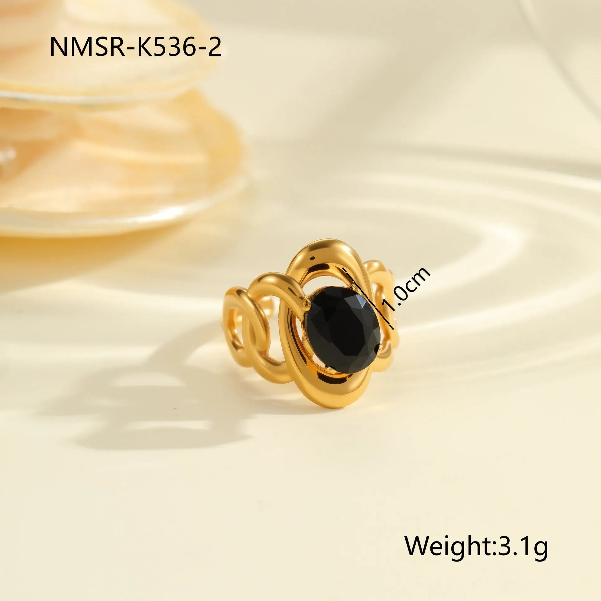 Geometric open-mouth titanium steel ring with zircon detail on adjustable band