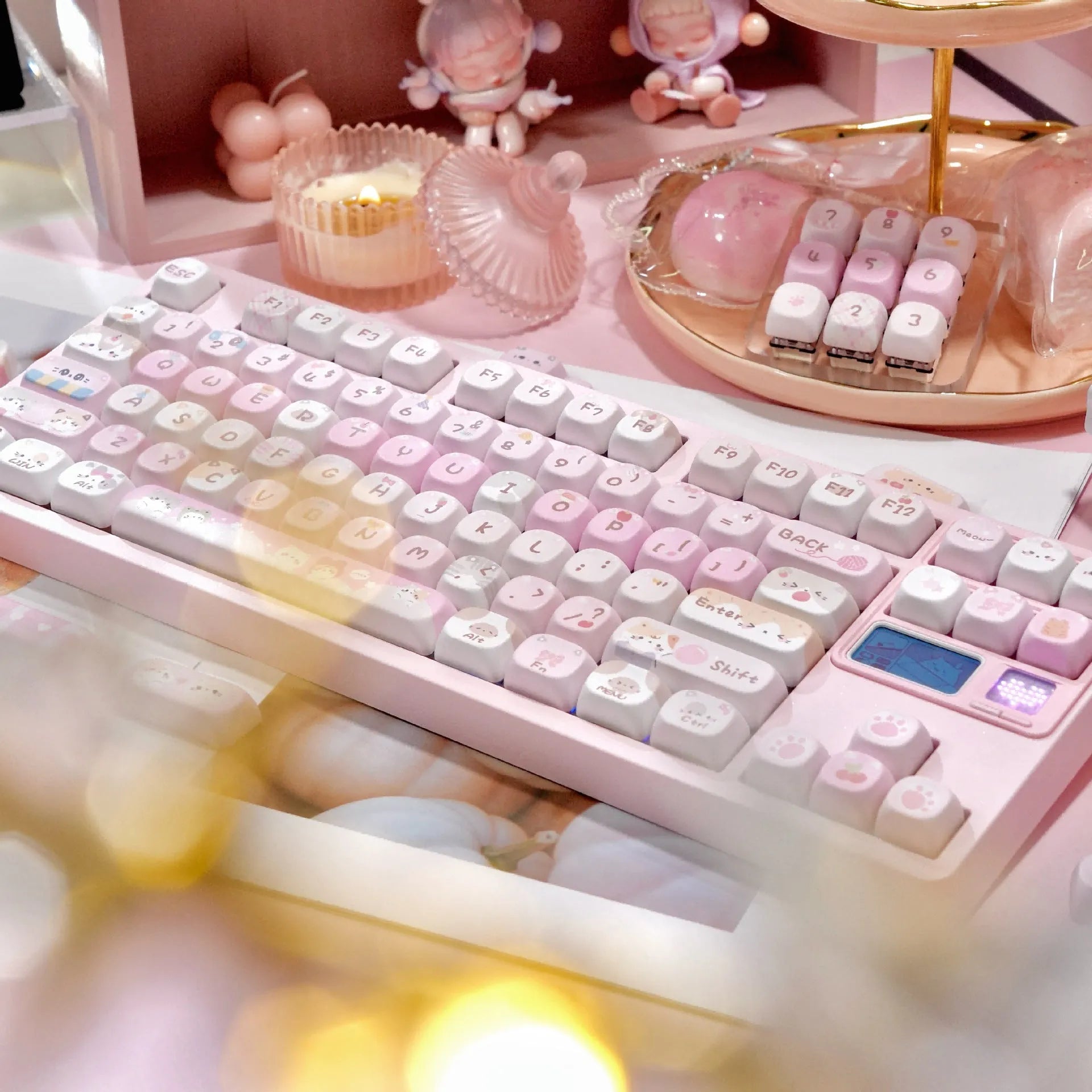 MOA Height full five-sided sublimation pink key caps with cartoon design for mechanical keyboards