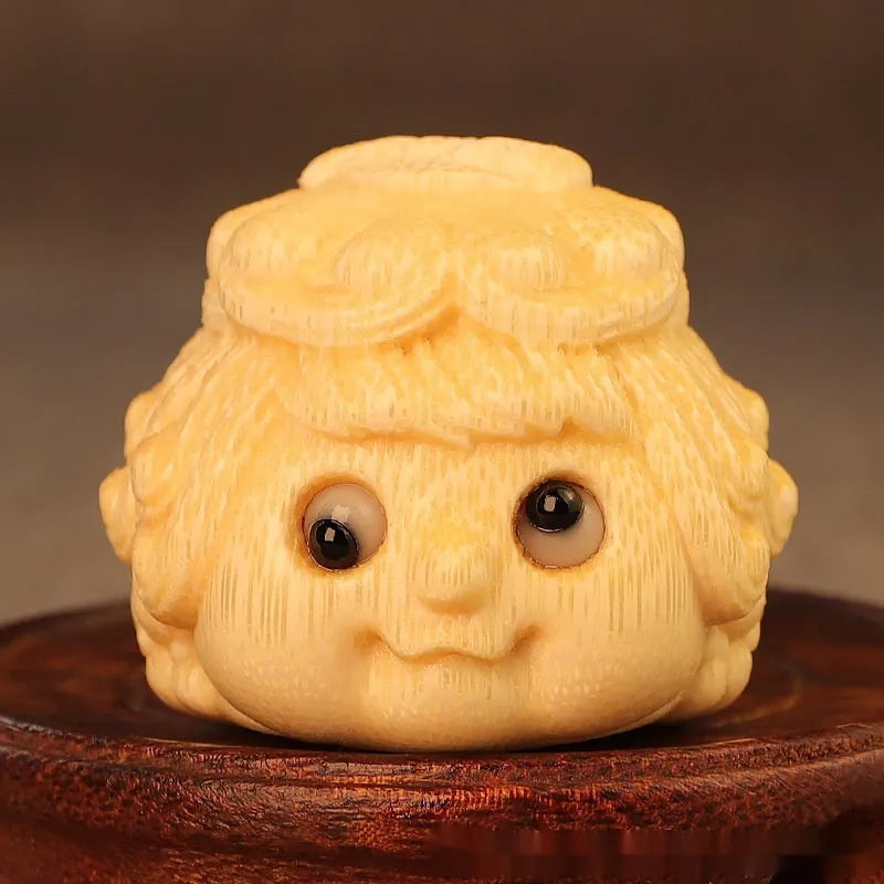Solid bamboo carving Golden Toad Princess ornament with cute style design for household decoration