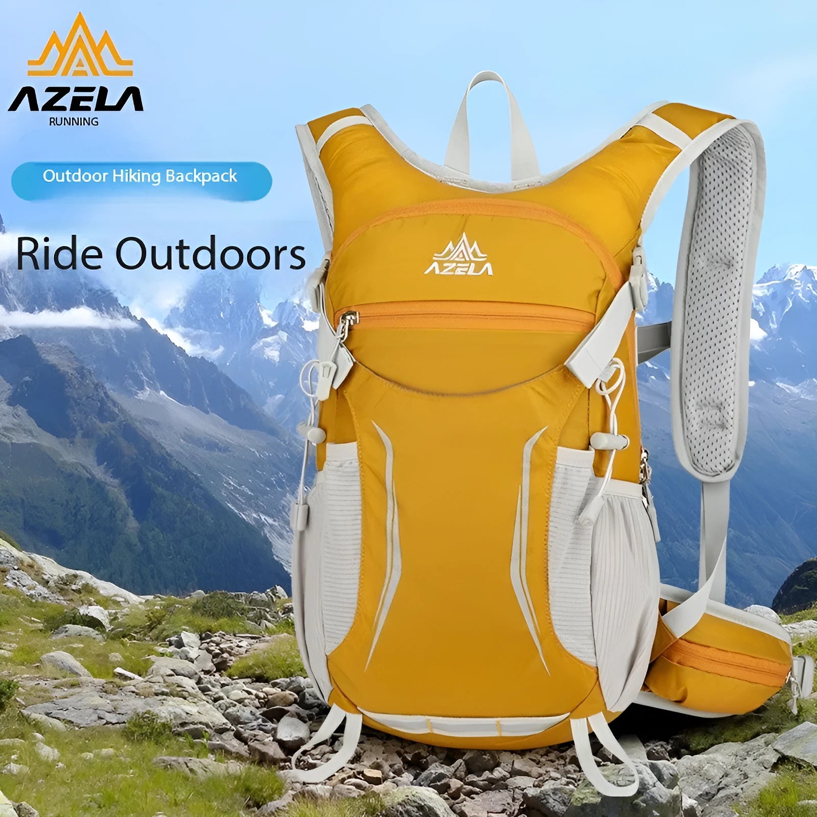 AZELA lightweight hydration backpack with breathable mesh and multiple compartments in black for outdoor sports