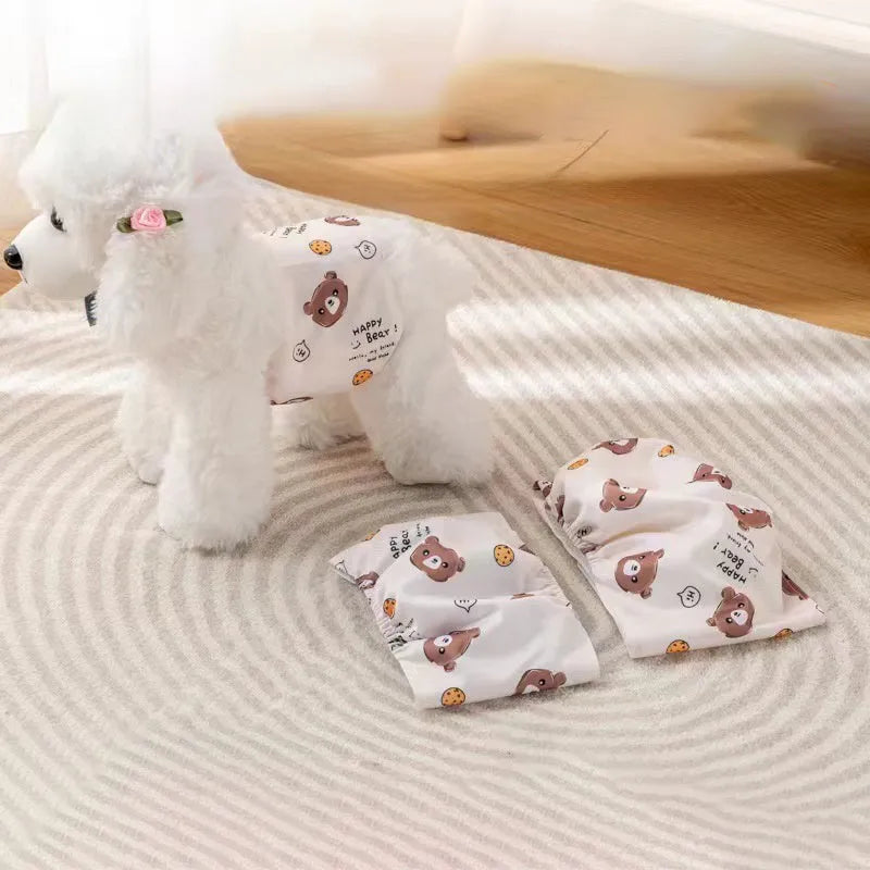 Reusable male dog diaper belly band with cartoon bone paw print design and fastener tape