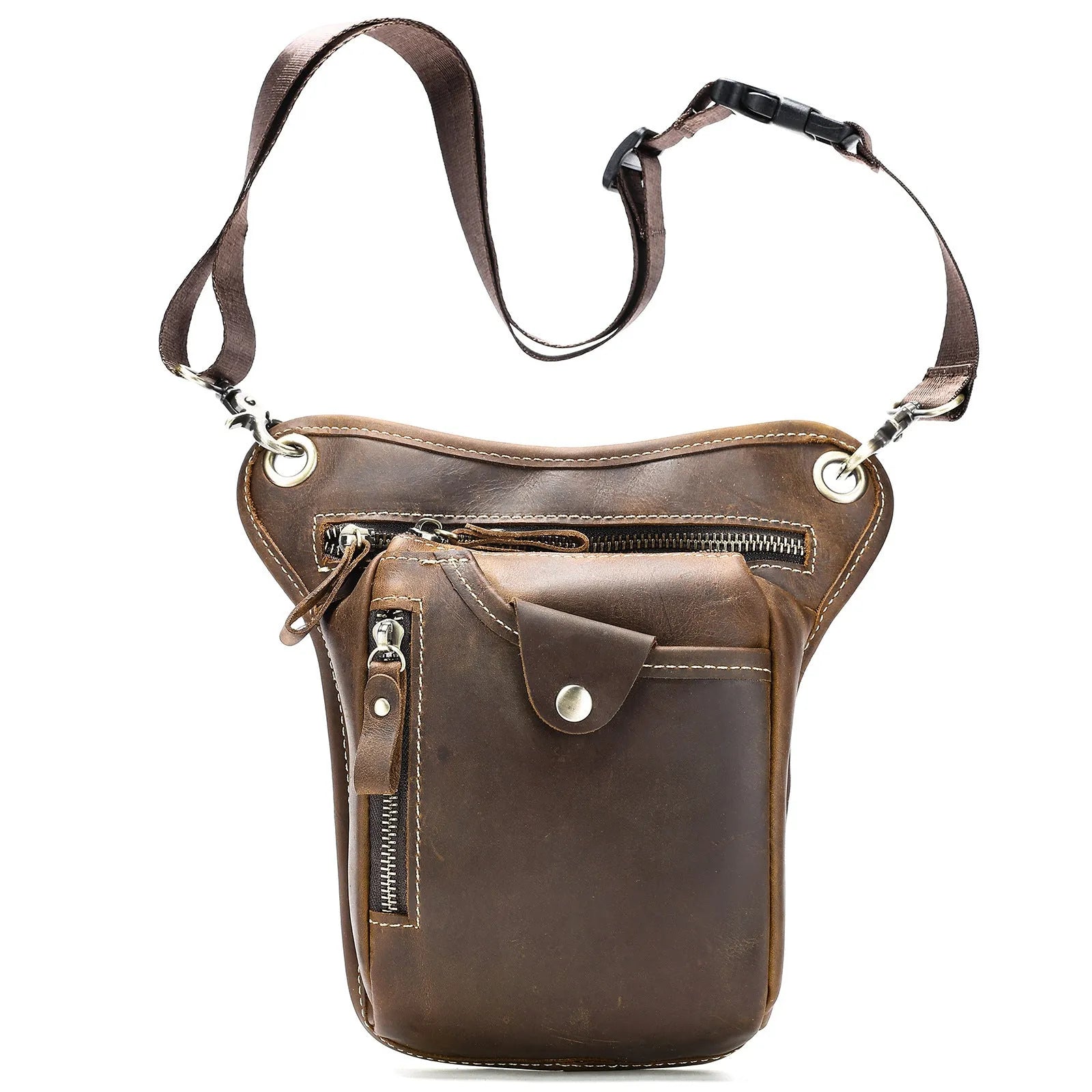 Men's genuine leather leg bag Crazy Horse Coffee colour first layer cowhide outdoor sports crossbody bag