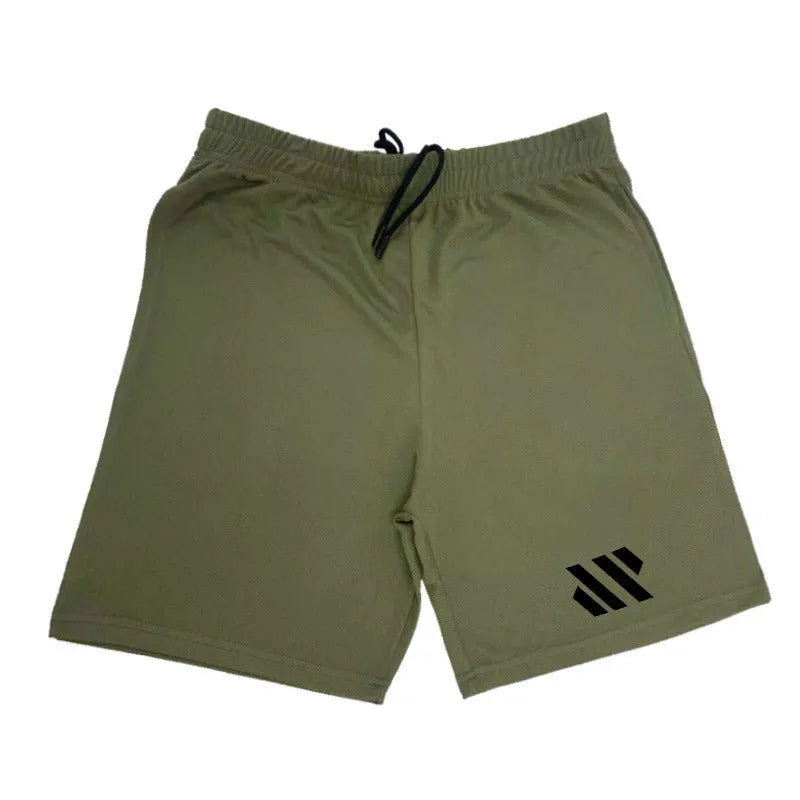 Metal silk fabric sports shorts in loose fit, shown in multiple colours including army green and sapphire blue.