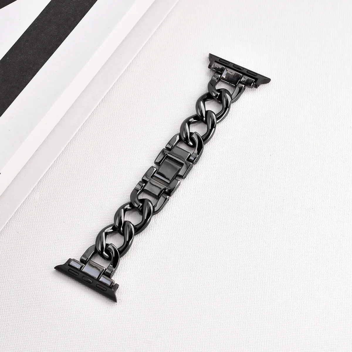 Metal denim chain Apple Watch replacement strap in silver, black, gold, rose gold, and Starlight colours for 38-49mm cases