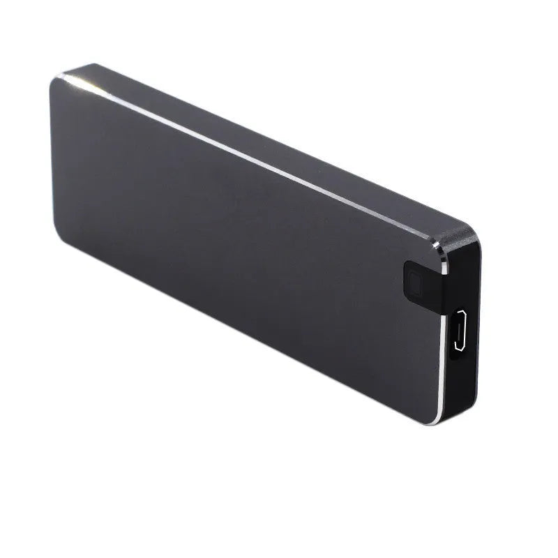 Portable metal external solid state hard drive with USB cable in multiple colour options