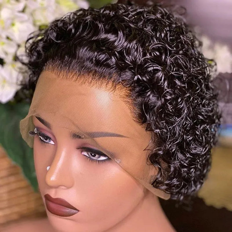 Black lace front human hair pixie wig in 13x1 colour blend