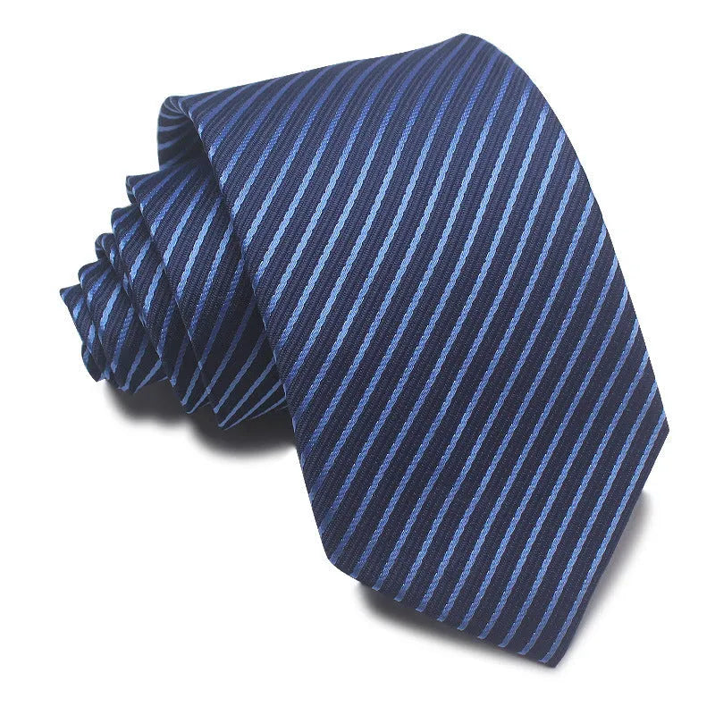 8cm wide red black and blue striped polyester jacquard business tie for men