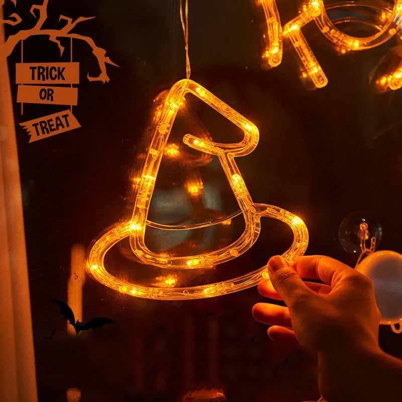 Halloween window hanging LED lights set with spider, pumpkin and ghost designs