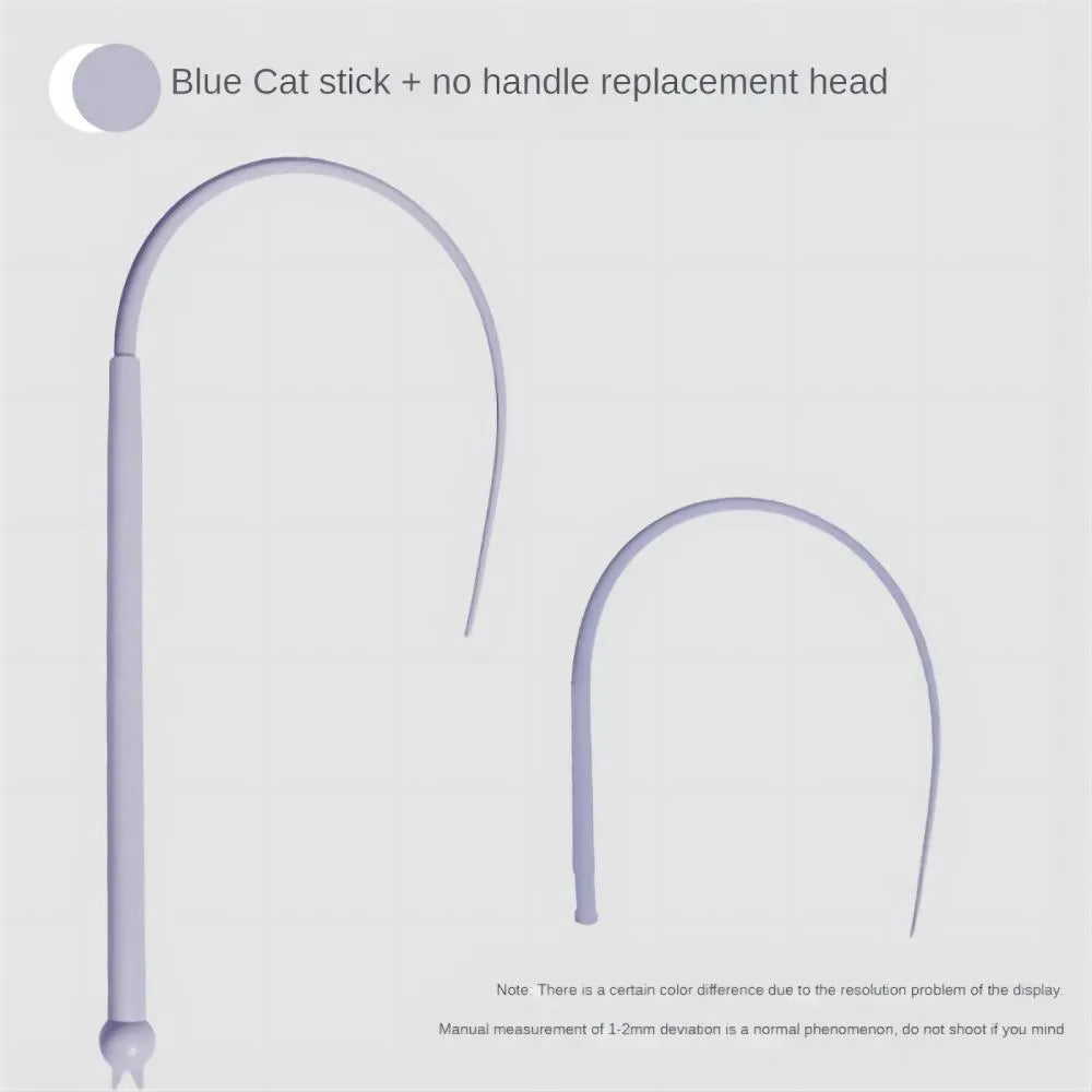 Blue cat teasing stick with 80cm silicone tail and cat head design for interactive feline play