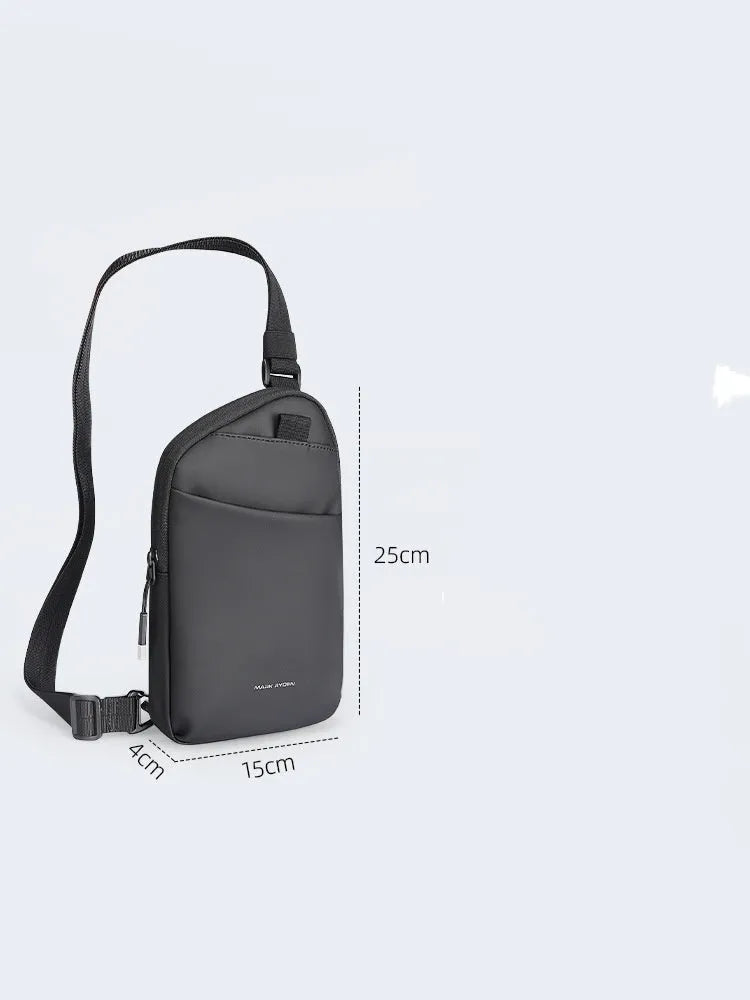 Men's elegant black lightweight crossbody bag made from oxford cloth.
