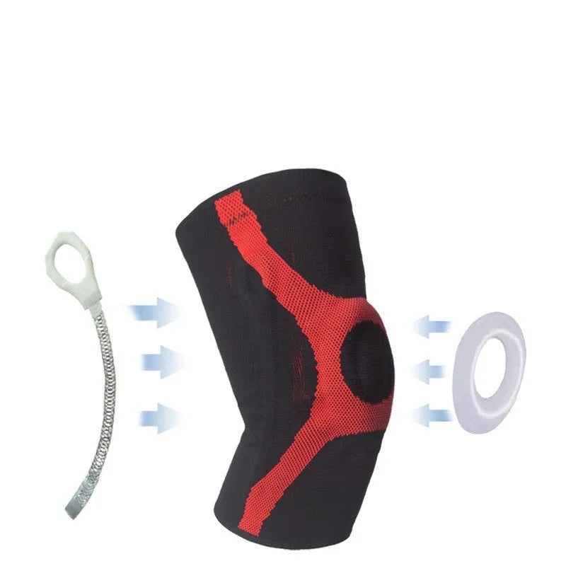 Red and grey silicone sports knee pads for running and climbing activities
