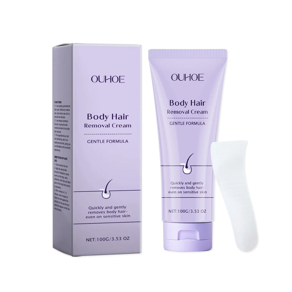 Ouhoe gentle body depilatory cream 100g tub with scraper for sensitive skin hair removal