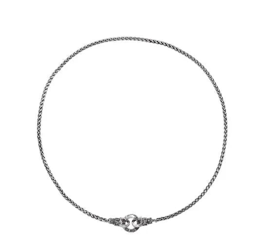 Polished S925 sterling silver clavicle necklace for women shown in silver, with a close-up of the chain.