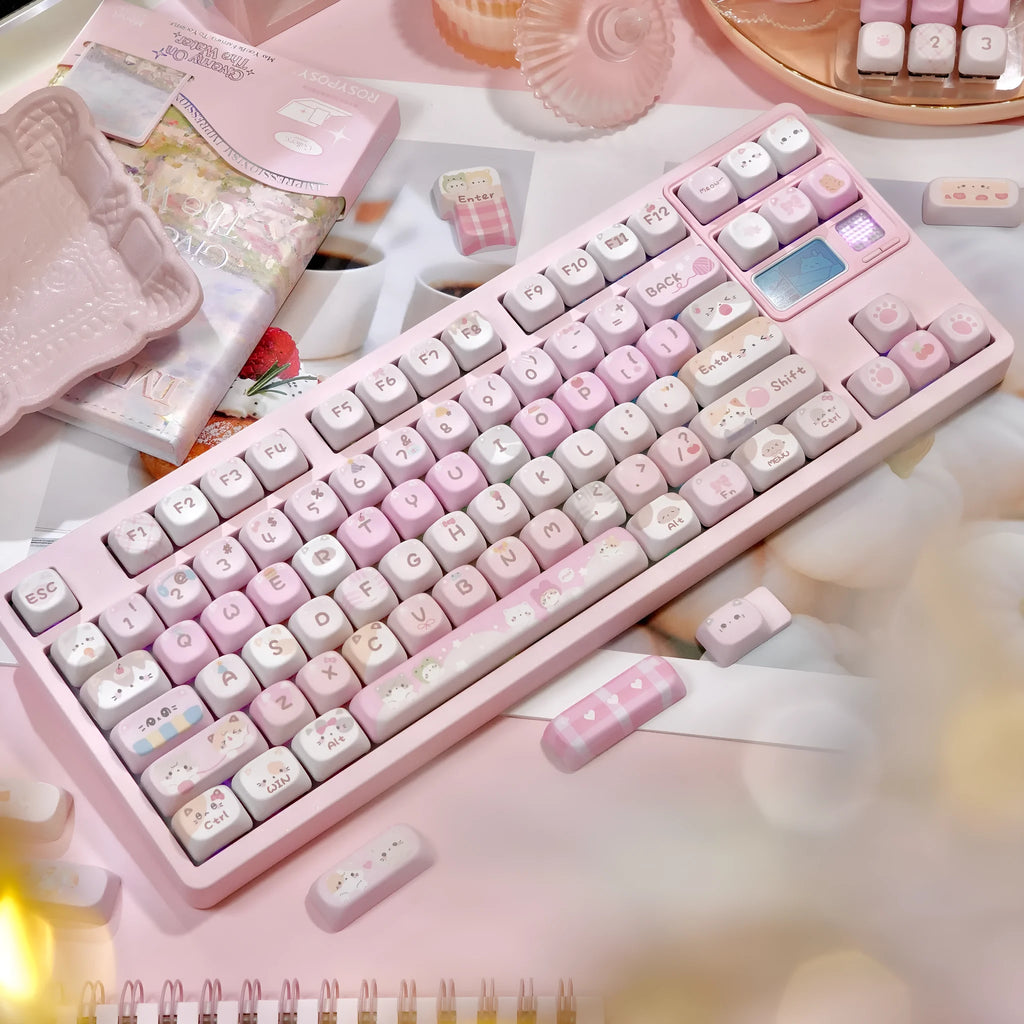 MOA Height full five-sided sublimation pink key caps with cartoon design for mechanical keyboards