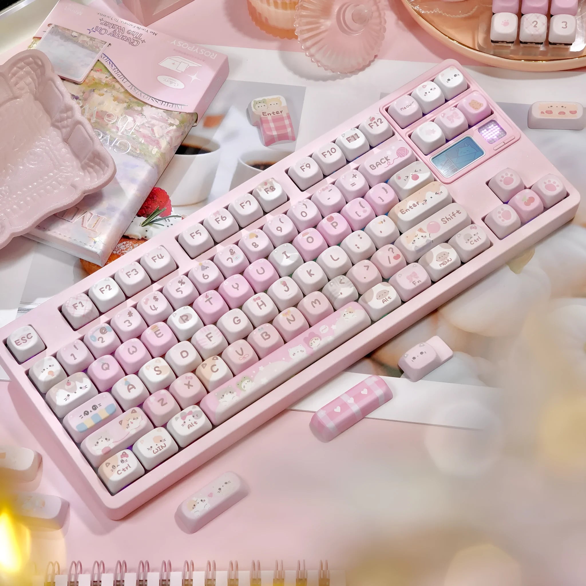 MOA Height full five-sided sublimation pink key caps with cartoon design for mechanical keyboards