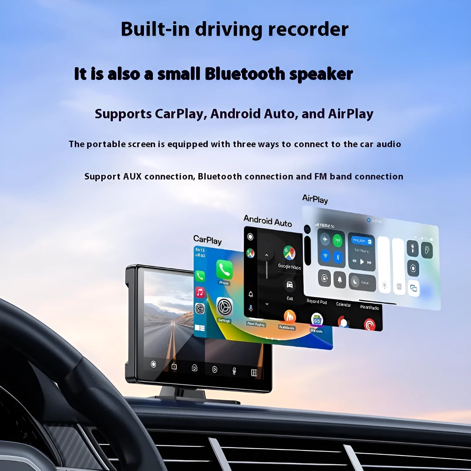 Black KM18 vehicle navigation unit with 9-inch capacitive touch screen, front and rear dual cameras, tempered glass 2.5D display
