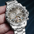 Men's automatic mechanical watch with stainless steel strap and mineral glass in multiple colour options