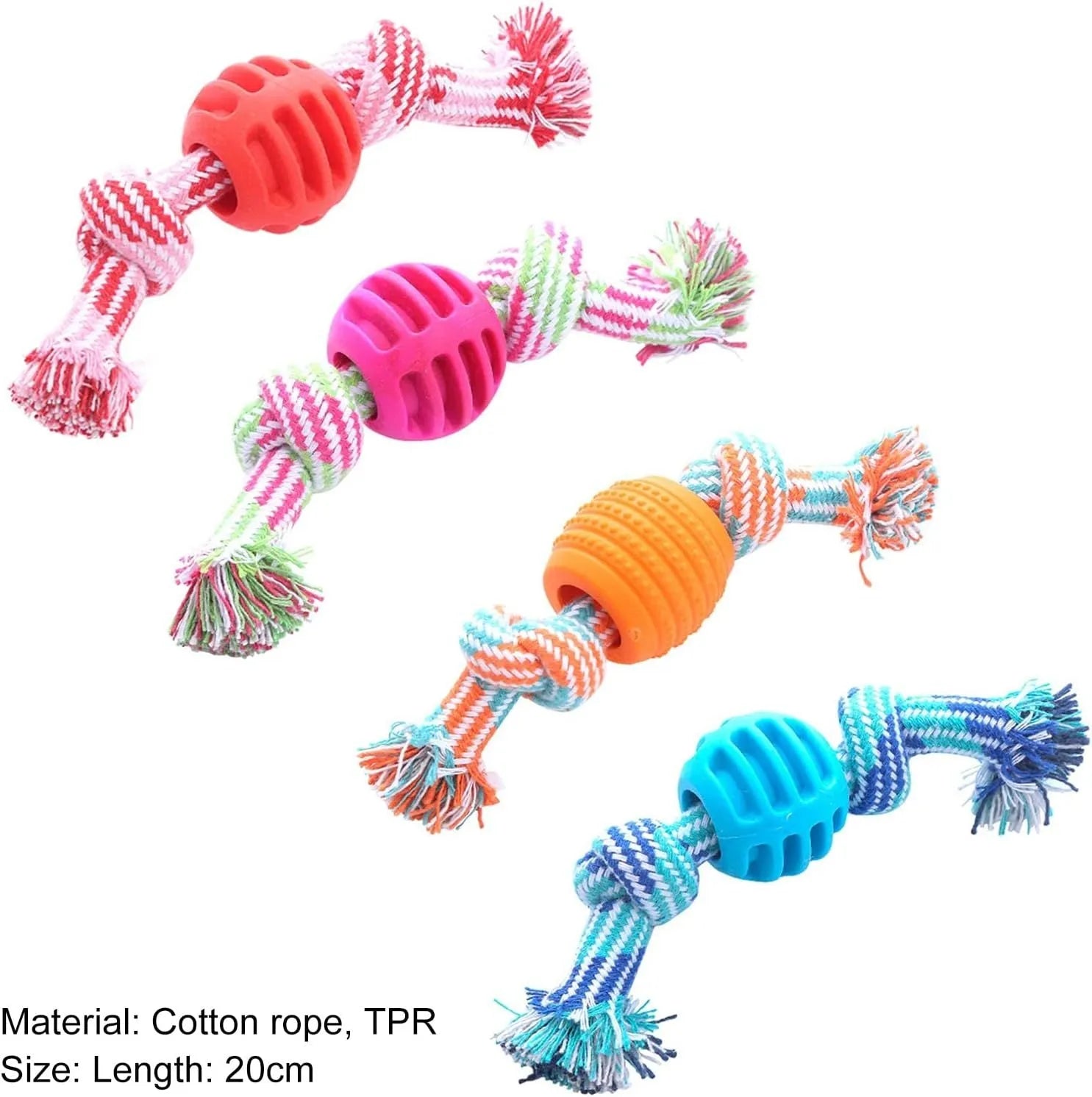 Blue soft dog chew toy in molar shape with integrated white ropes for dental cleaning.