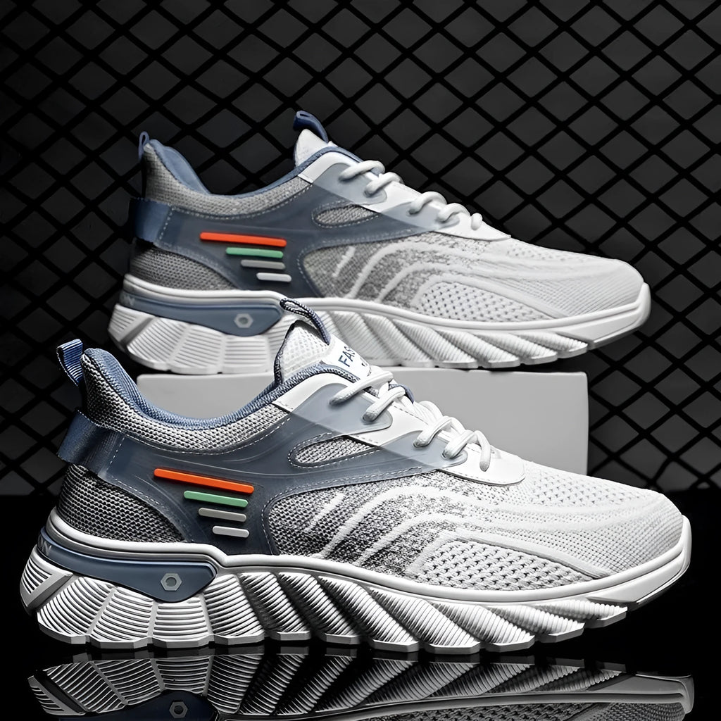 Men's white blue platform casual sports shoes with mesh upper and cross shoulder straps