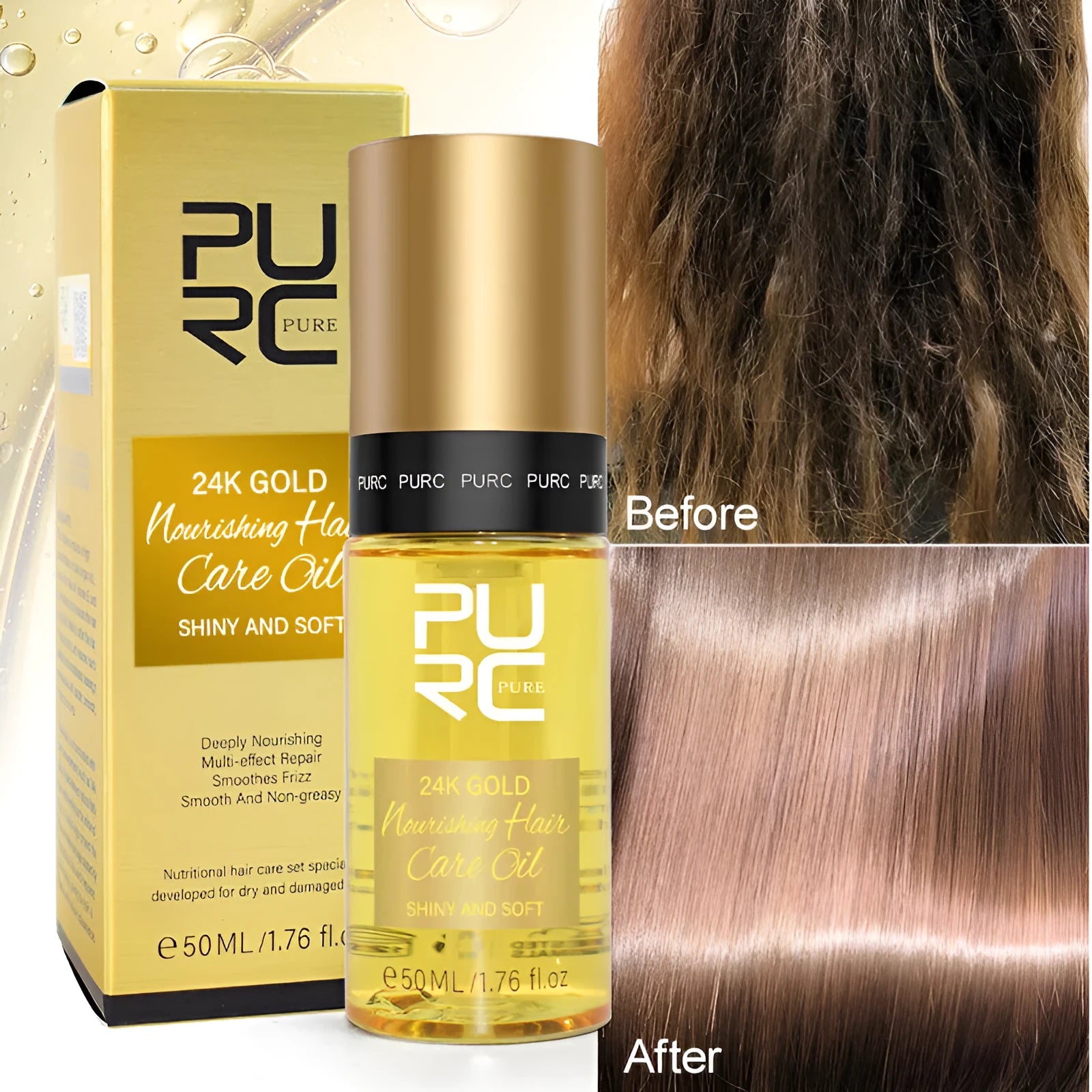 Yellow 50ml curly hair repair essential oil bottle for split ends and scalp care
