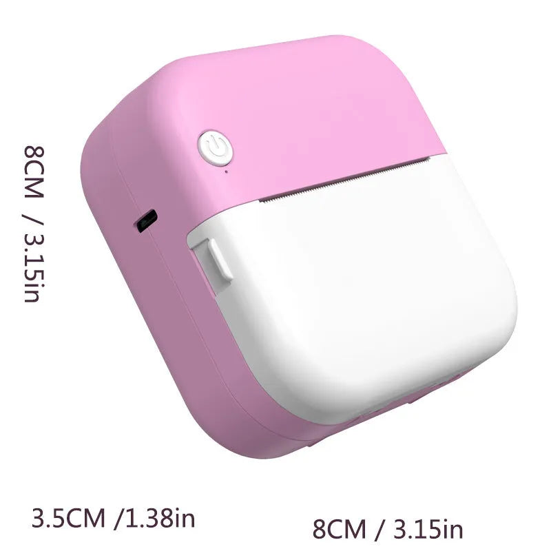Student mini thermal label printer with USB cable, 12x9x4.6cm, includes printing paper