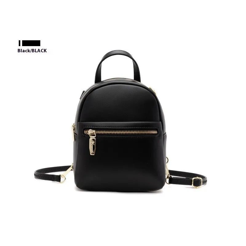 Soft PU mini backpack in street trend style with three-dimensional outer pocket, shown in one of six colour options.