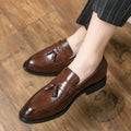 Men's black and brown tassel loafers slip-on business casual shoes with rubber sole