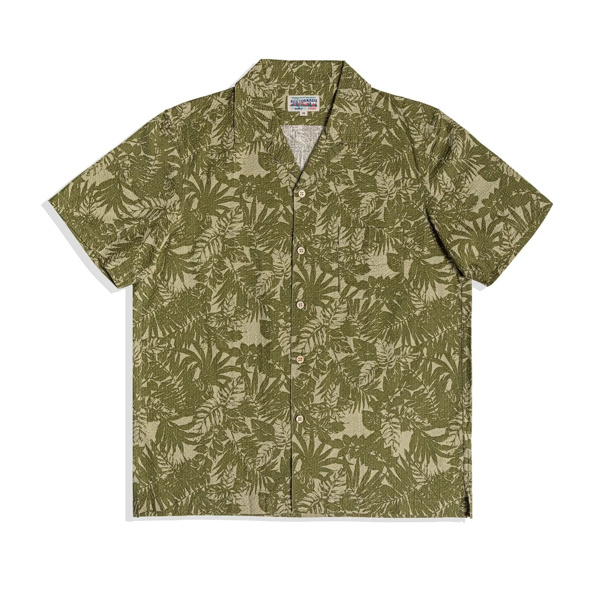Men's vintage floral print seersucker shirt with Cuban collar in loose-fitting design