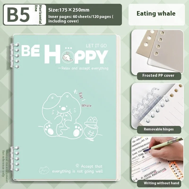 Loose spiral notebook with detachable coil in A4 size, simple fresh design, frosted cover