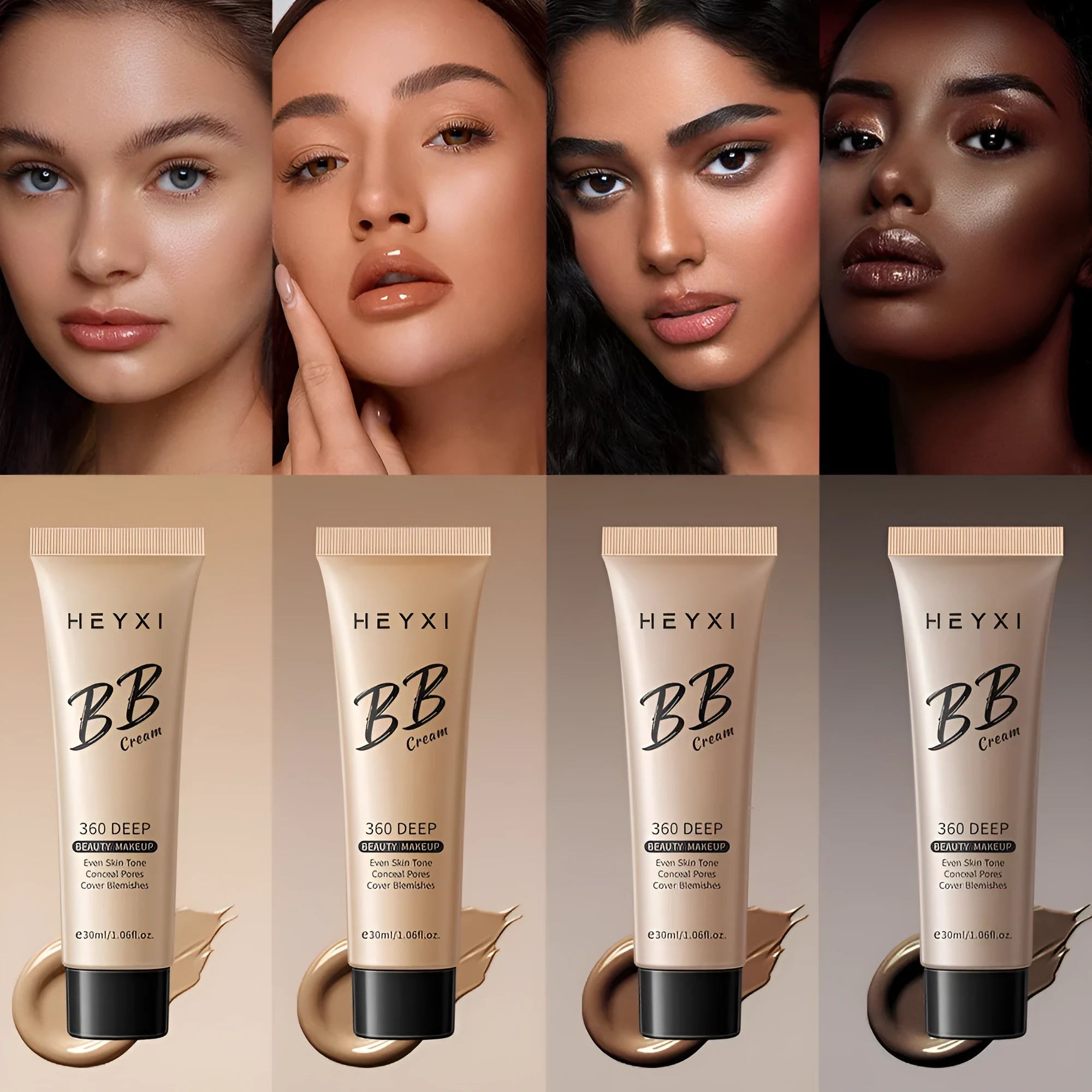 Waterproof sweat-proof BB cream cosmetic in four colour shades 01, 02, 03, 04