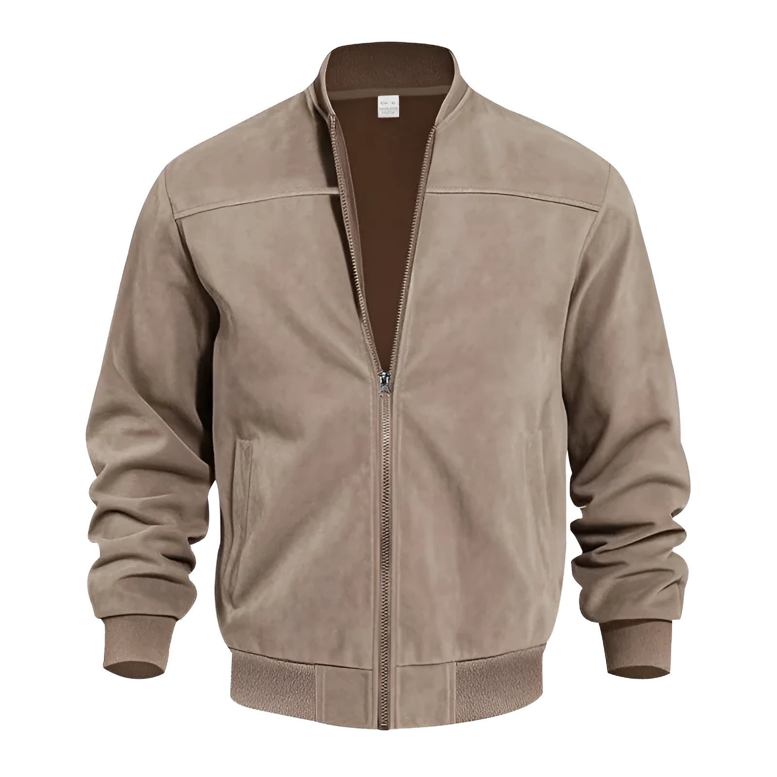 Men's plus size casual jacket in suede fabric, shown in Army Green colour with a front zipper.