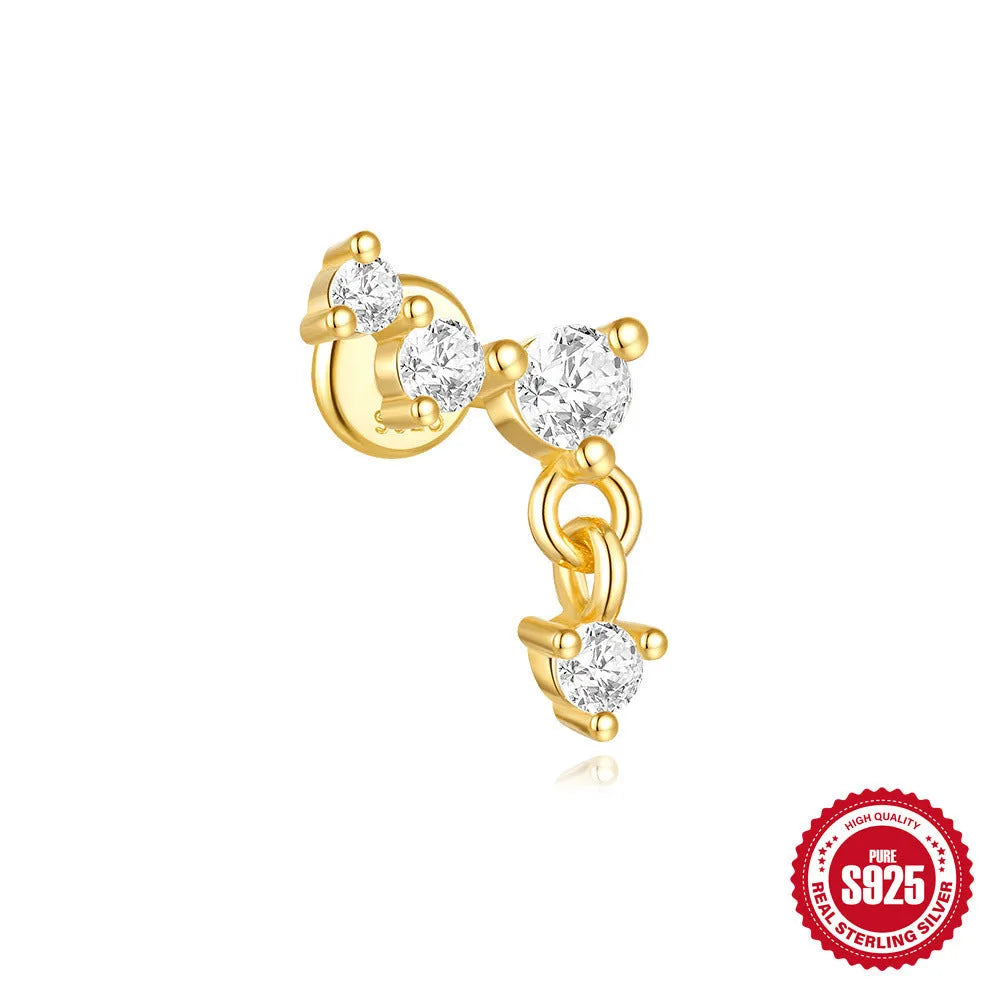 S925 sterling silver geometric star-shaped earrings with an embedded moon diamond, shown in a gold colour finish.