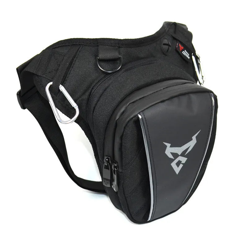 0105MC Motorcycle leg bag in 1200D Oxford cloth shown in blue, with dimensions 29cm x 29cm.