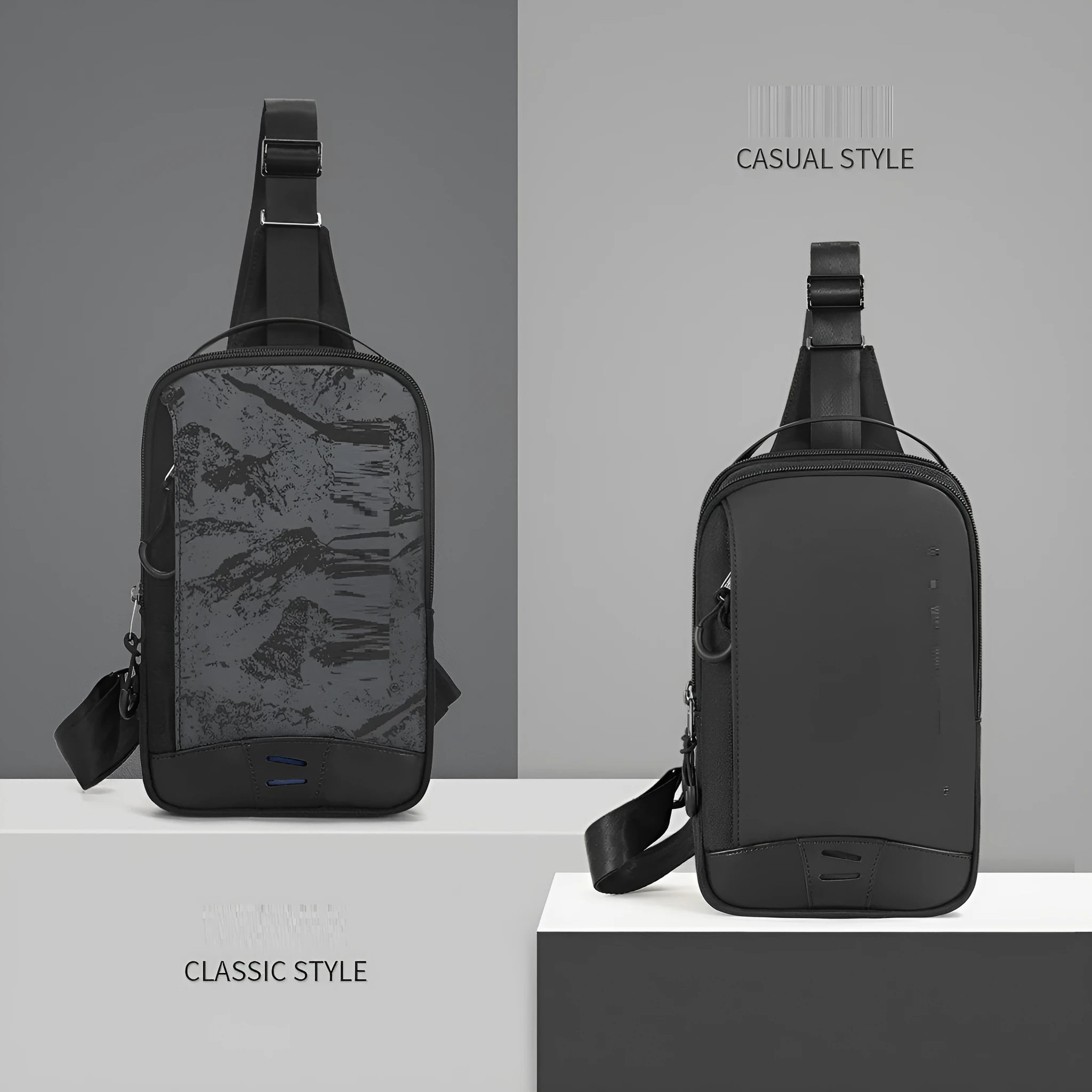Casual black waterproof TPU chest bag with shoulder strap and internal phone pocket