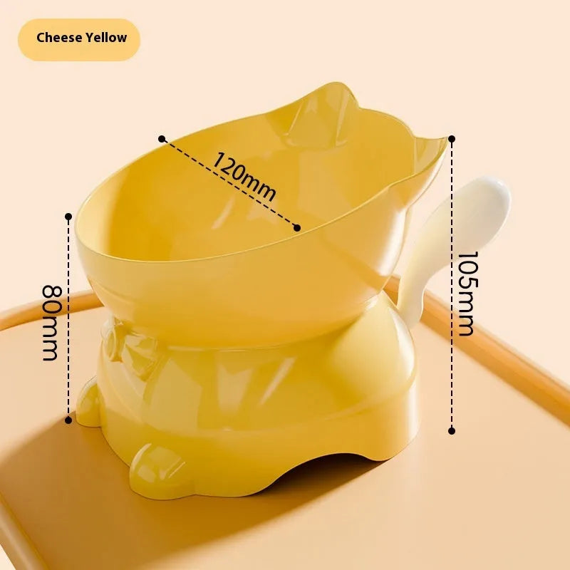 Stainless steel oblique anti-fall cat bowl in black, blue, pink, and yellow colour options