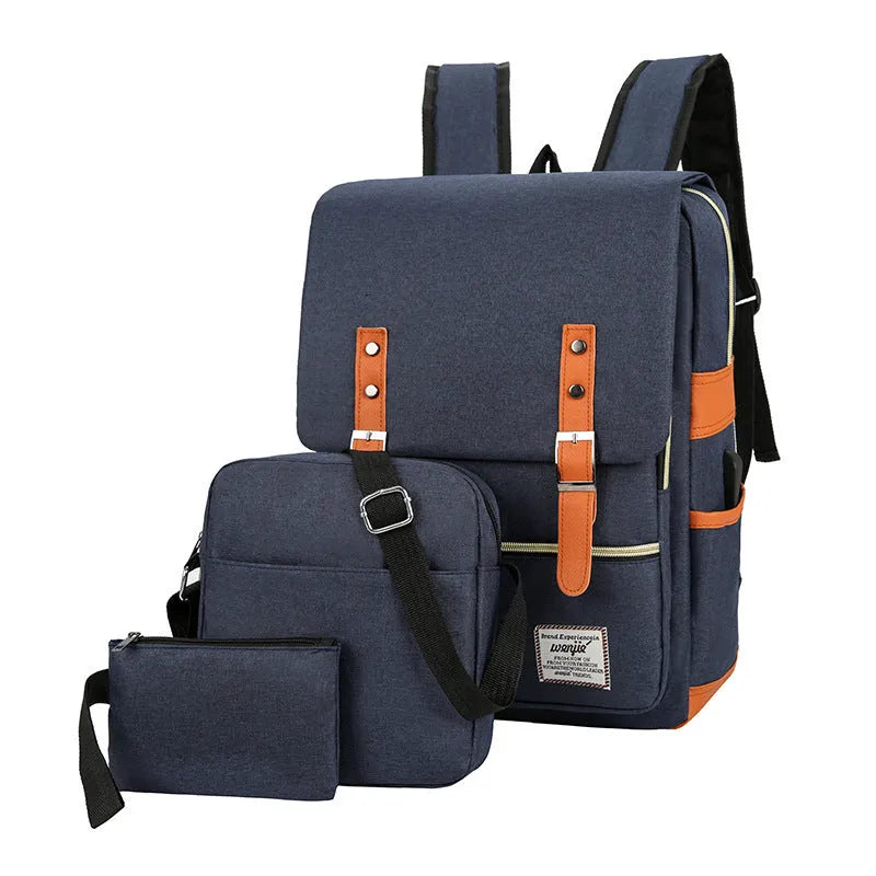 Three-piece backpack set in Oxford cloth with curved shoulder straps