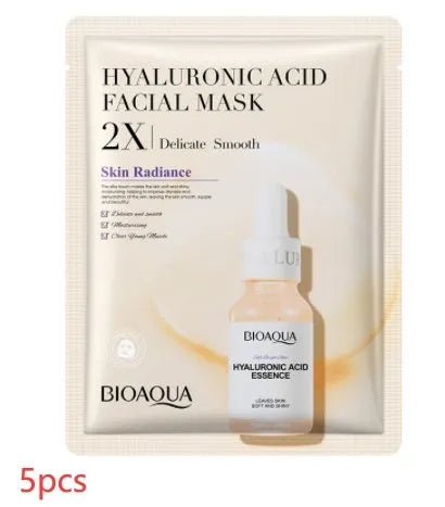 Collagen and Hyaluronic Acid facial sheet mask set with 30g gel formula on white background