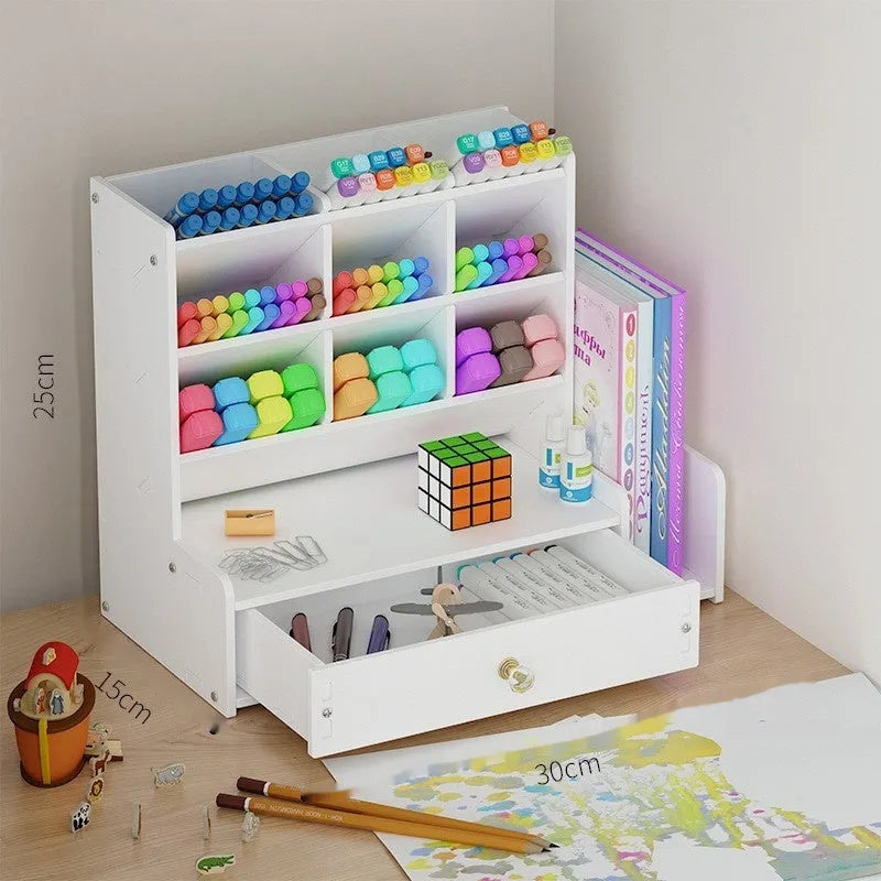 Plastic oblique insertion pen holder storage box showing multiple grid compartments for organised stationery storage