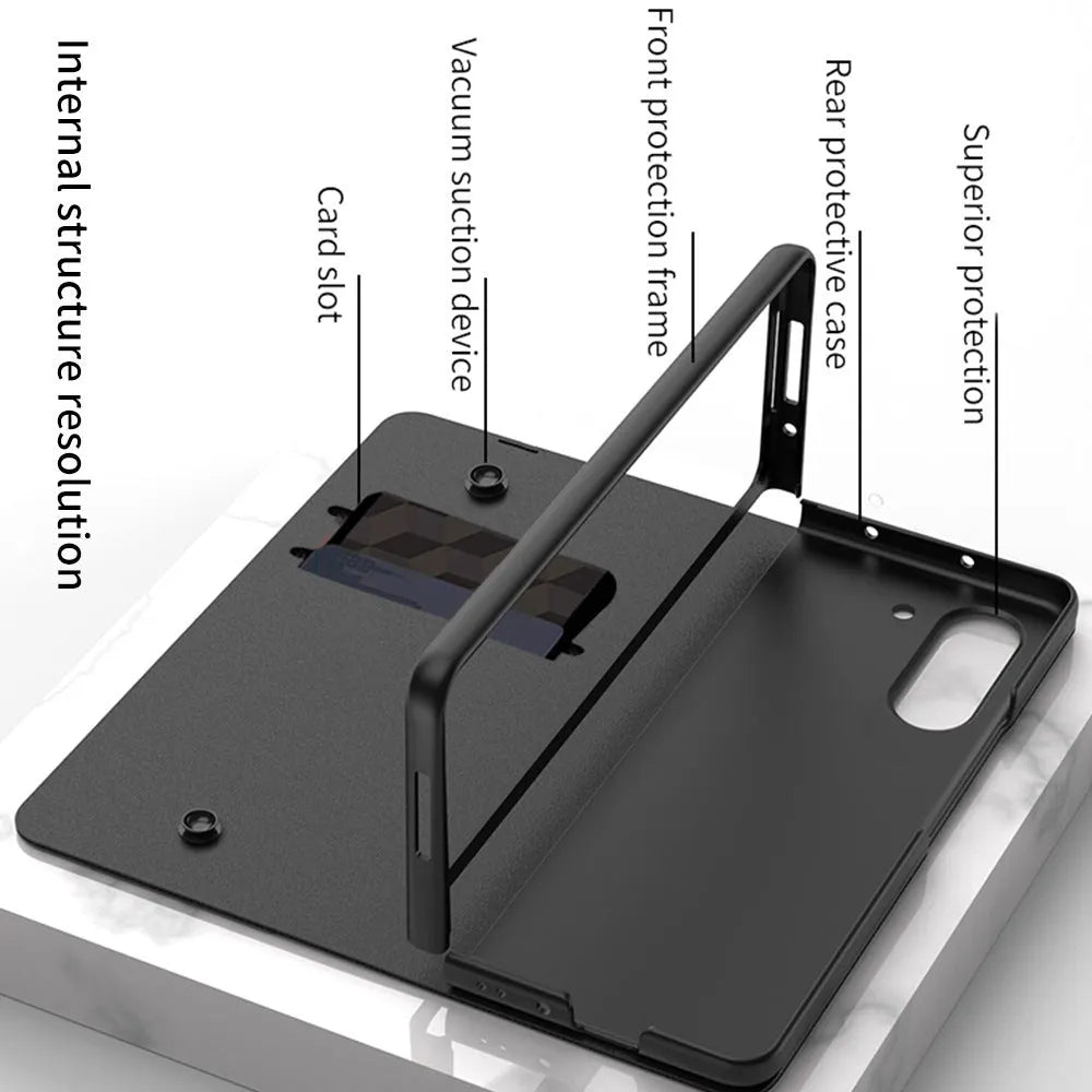 Imitation leather flip glass phone case for Samsung Galaxy Z Fold5 in Cold Mountain Gray colour