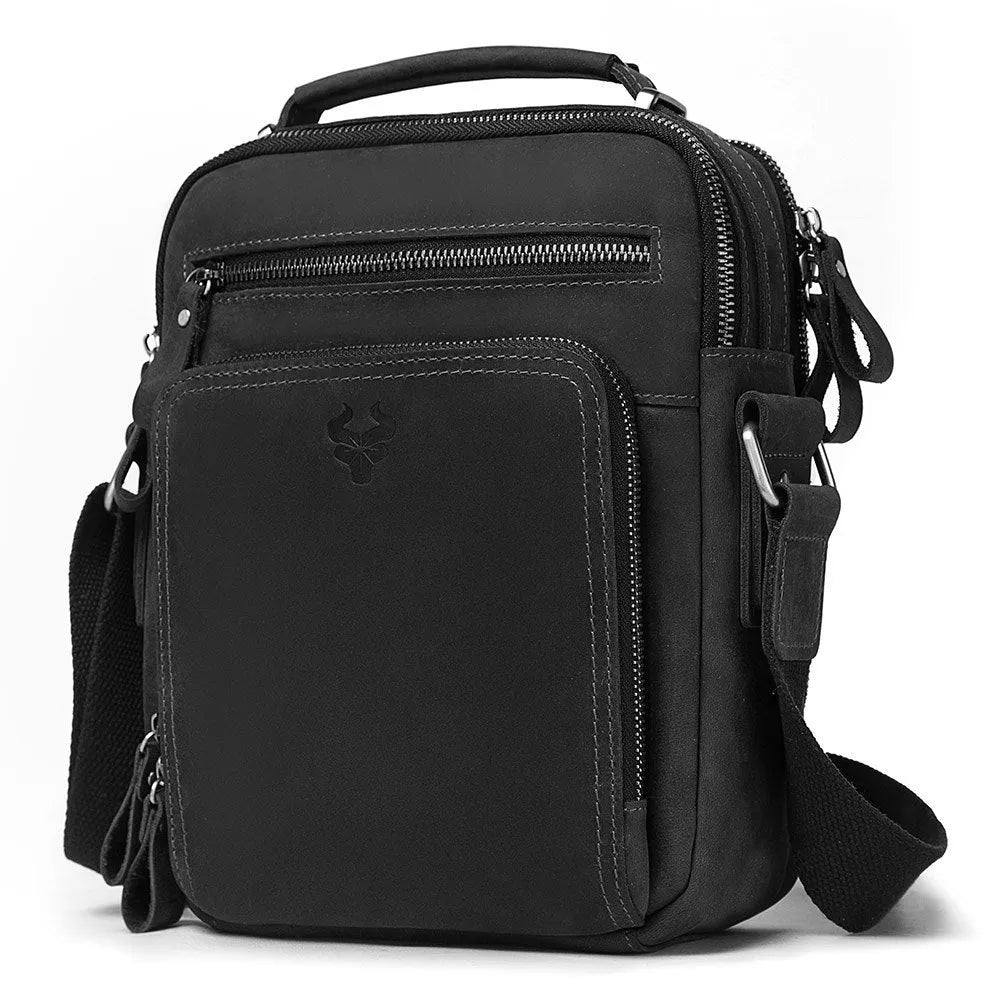 Men's genuine leather crossbody bag in retro style with single-shoulder design