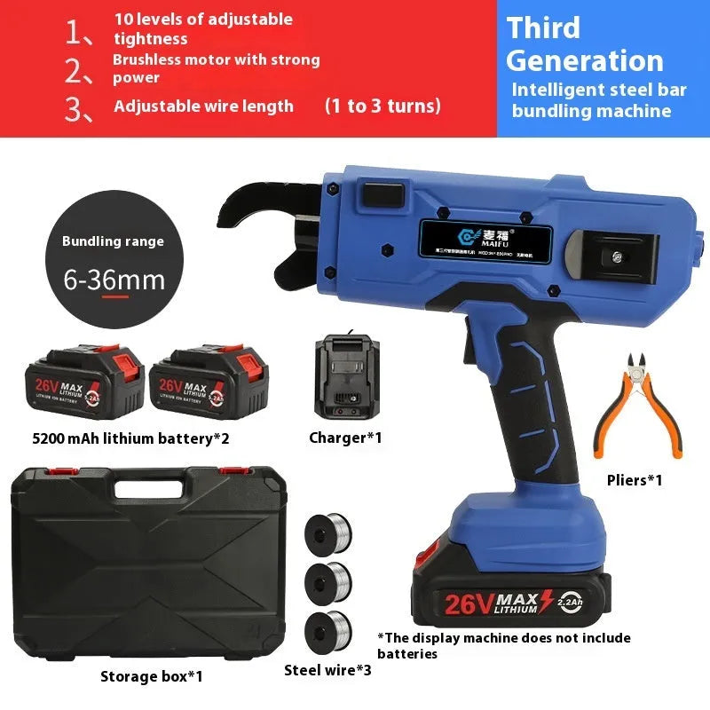 Fully automatic electric steel bar tying machine with battery and adjustable wire length